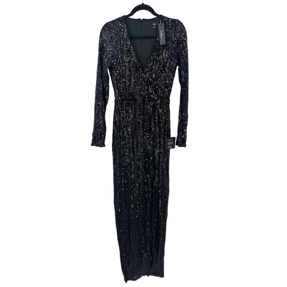 New Lulus Medium Love Lasts Forever Black Sequin Long Sleeve Maxi Dress - Picture 1 of 10